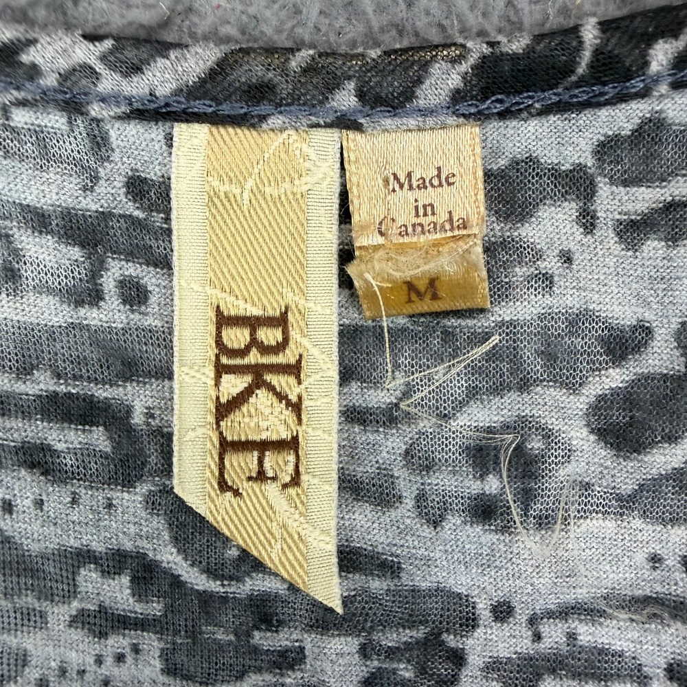 BKE Womens Gray Black Abstract Print Ruched Sheer Short Sleeve Top Size M - Picture 2 of 7